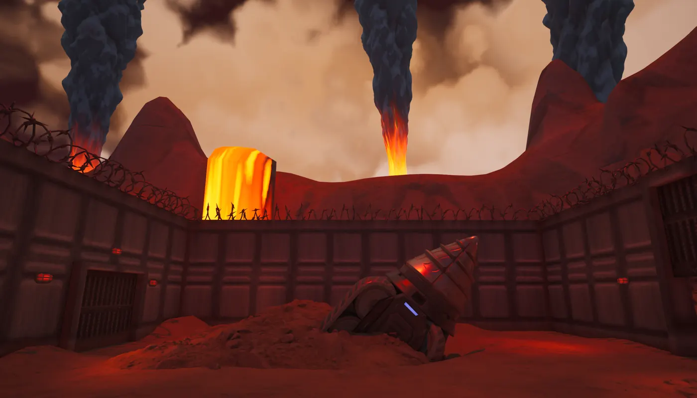 A volcanic fortress gate from the MegaJam shooter