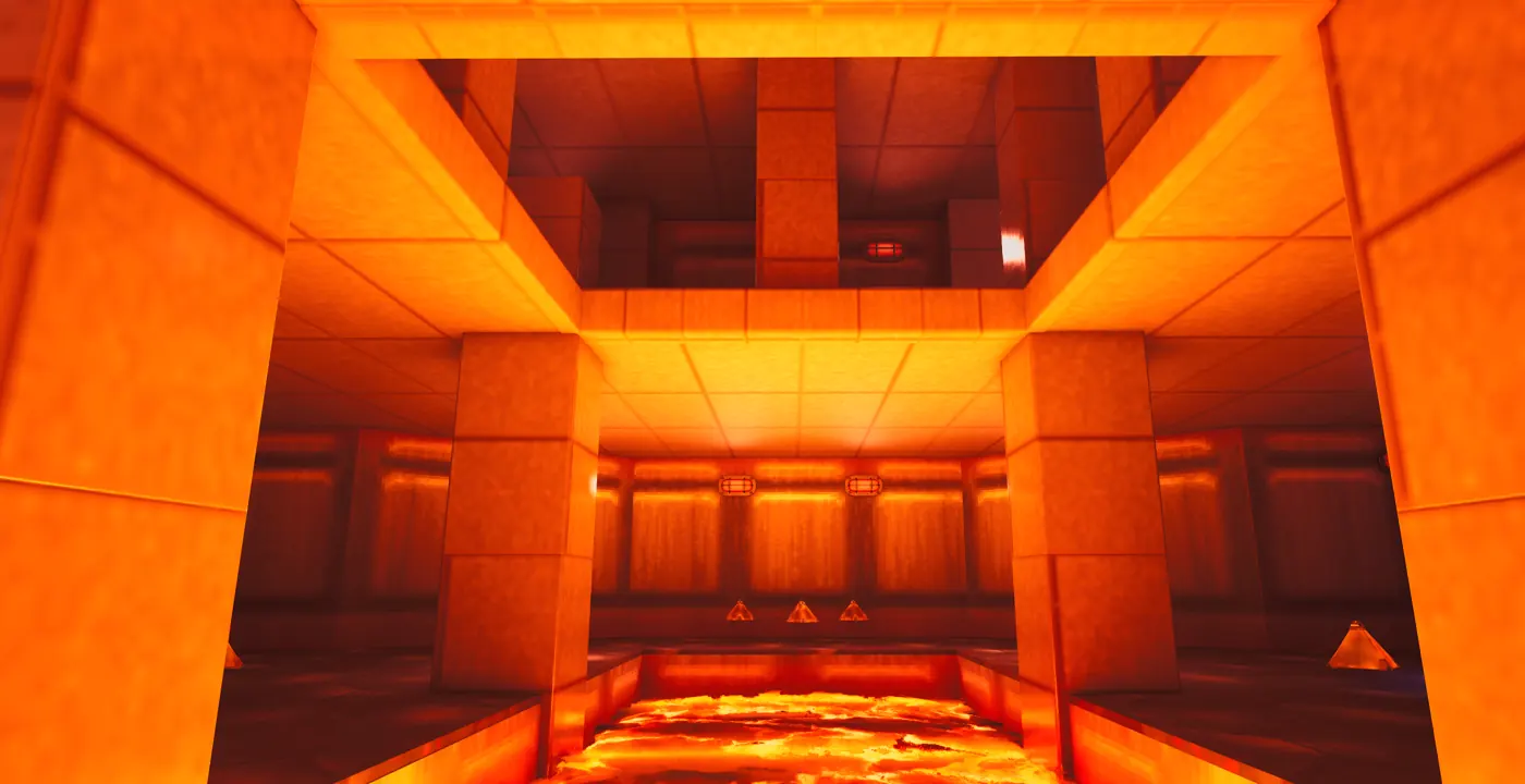 Lava-lit halls inside the MegaJam shooter