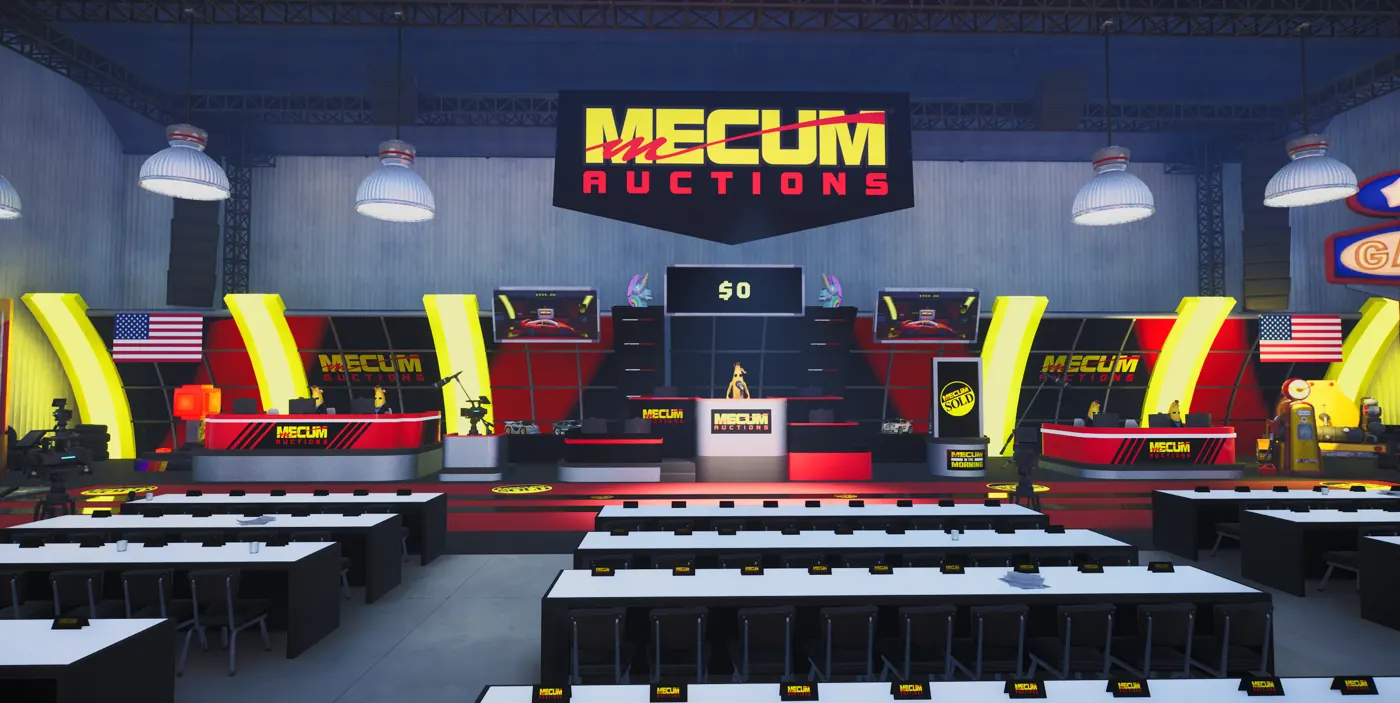 The Mecum auction hall inside Sunday Car Club
