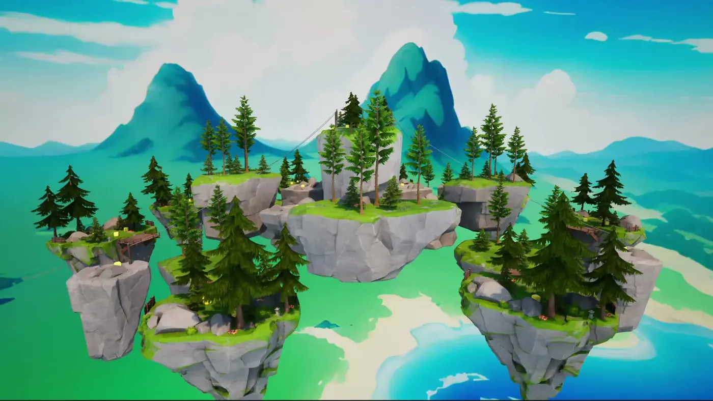 Aerial view of the Tub Wars sky island map